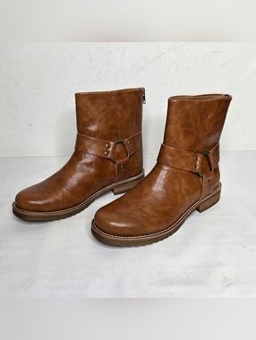 Frye & Co Chesnee Harness Ankle Boot Vegan Womens 9M Brown Rustic Moto Western